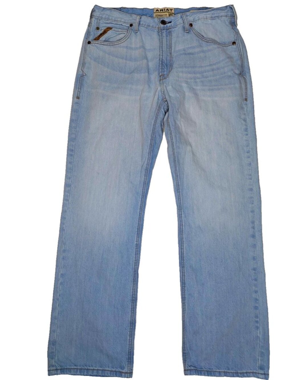 Ariat Men’s Straight Fit Straight Leg Light Wash Blue Denim Jeans 5-Pocket 38/32